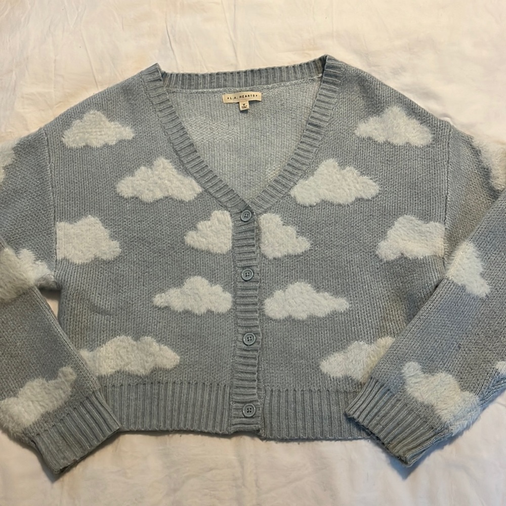 L.A. Hearts Cloud Heartbreaker Cropped Soft Fuzzy Cardigan Size Medium NWT